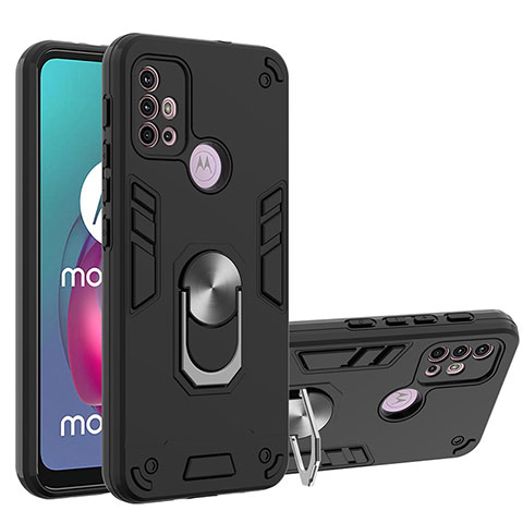 Custodia Silicone e Plastica Opaca Cover con Magnetico Anello Supporto YB1 per Motorola Moto G10 Nero