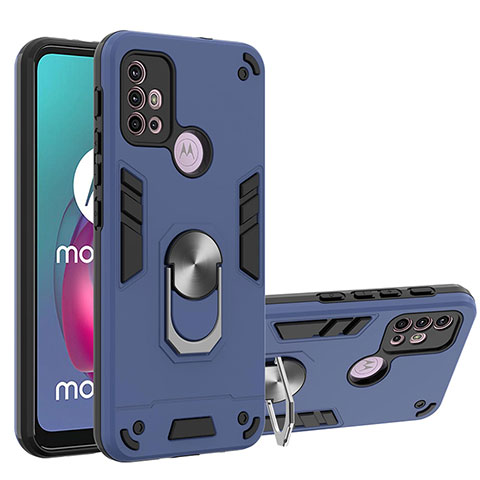 Custodia Silicone e Plastica Opaca Cover con Magnetico Anello Supporto YB1 per Motorola Moto G30 Blu