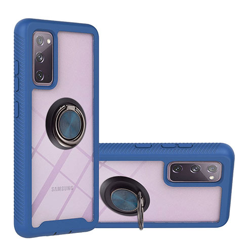 Custodia Silicone e Plastica Opaca Cover con Magnetico Anello Supporto YB1 per Samsung Galaxy S20 FE 5G Blu