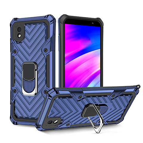 Custodia Silicone e Plastica Opaca Cover con Magnetico Anello Supporto YF1 per Samsung Galaxy A01 Core Blu