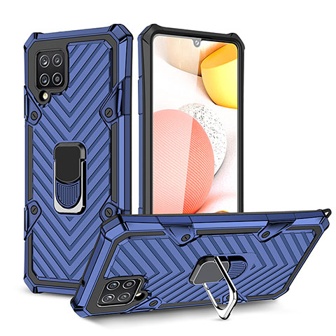 Custodia Silicone e Plastica Opaca Cover con Magnetico Anello Supporto YF1 per Samsung Galaxy A42 5G Blu