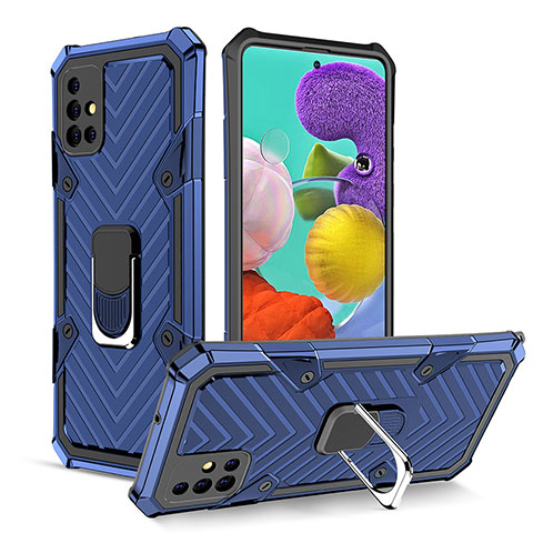 Custodia Silicone e Plastica Opaca Cover con Magnetico Anello Supporto YF1 per Samsung Galaxy A51 4G Blu