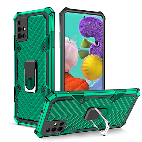 Custodia Silicone e Plastica Opaca Cover con Magnetico Anello Supporto YF1 per Samsung Galaxy A51 5G Verde