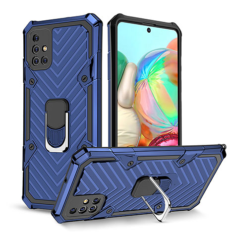 Custodia Silicone e Plastica Opaca Cover con Magnetico Anello Supporto YF1 per Samsung Galaxy A71 4G A715 Blu