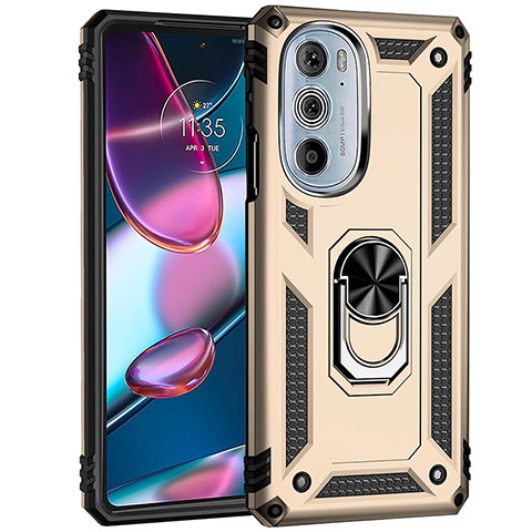 Custodia Silicone e Plastica Opaca Cover con Magnetico Anello Supporto Z01 per Motorola Moto Edge 30 Pro 5G Oro