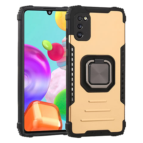 Custodia Silicone e Plastica Opaca Cover con Magnetico Anello Supporto ZJ2 per Samsung Galaxy A41 Oro