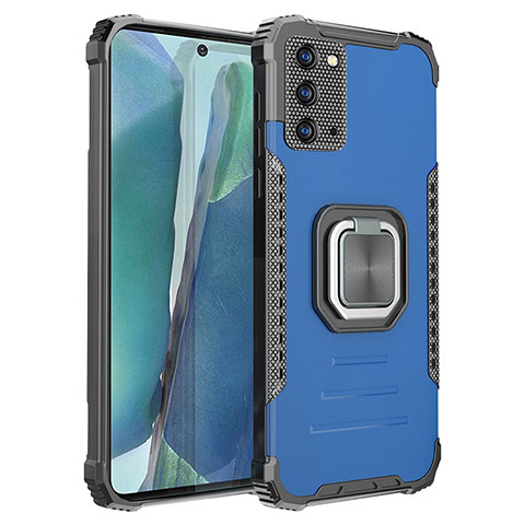 Custodia Silicone e Plastica Opaca Cover con Magnetico Anello Supporto ZJ2 per Samsung Galaxy Note 20 5G Blu