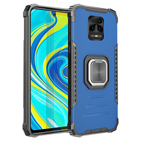 Custodia Silicone e Plastica Opaca Cover con Magnetico Anello Supporto ZJ2 per Xiaomi Redmi Note 9 Pro Blu