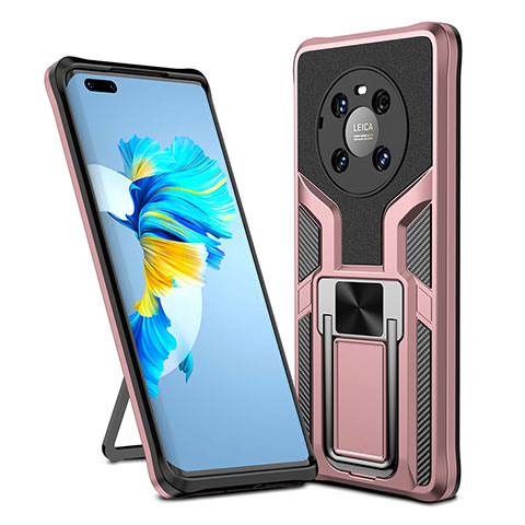 Custodia Silicone e Plastica Opaca Cover con Magnetico Anello Supporto ZL1 per Huawei Mate 40 Pro Oro Rosa