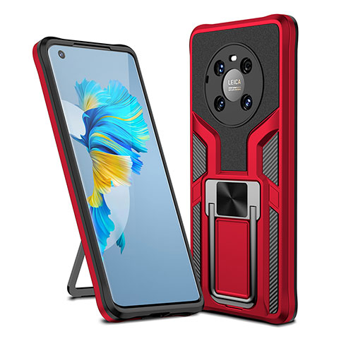 Custodia Silicone e Plastica Opaca Cover con Magnetico Anello Supporto ZL1 per Huawei Mate 40 Rosso