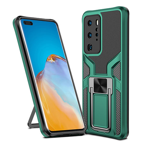 Custodia Silicone e Plastica Opaca Cover con Magnetico Anello Supporto ZL1 per Huawei P40 Pro Verde