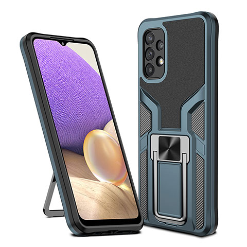 Custodia Silicone e Plastica Opaca Cover con Magnetico Anello Supporto ZL1 per Samsung Galaxy A32 5G Ciano