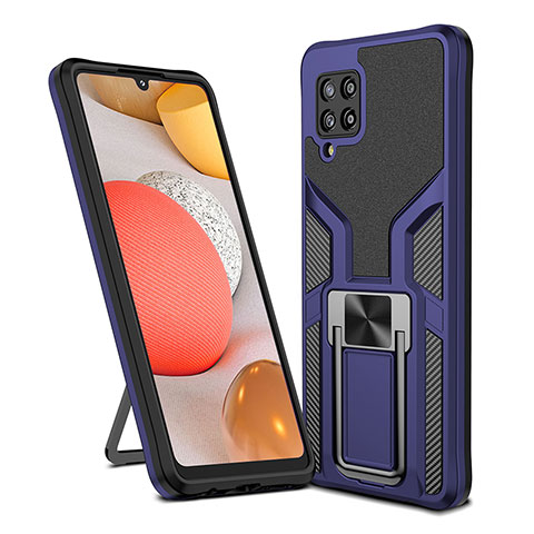 Custodia Silicone e Plastica Opaca Cover con Magnetico Anello Supporto ZL1 per Samsung Galaxy A42 5G Blu