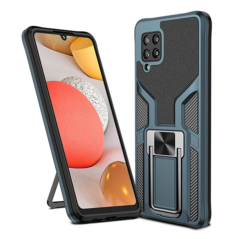 Custodia Silicone e Plastica Opaca Cover con Magnetico Anello Supporto ZL1 per Samsung Galaxy A42 5G Ciano