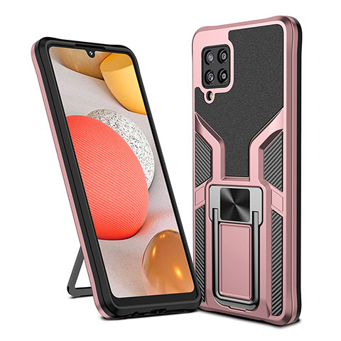 Custodia Silicone e Plastica Opaca Cover con Magnetico Anello Supporto ZL1 per Samsung Galaxy A42 5G Oro Rosa