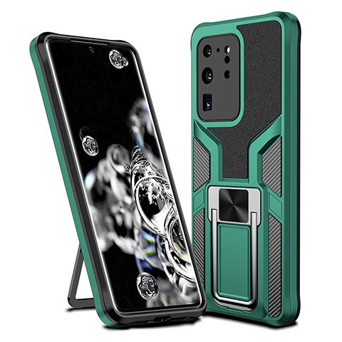 Custodia Silicone e Plastica Opaca Cover con Magnetico Anello Supporto ZL1 per Samsung Galaxy S20 Ultra 5G Verde