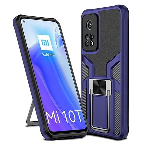 Custodia Silicone e Plastica Opaca Cover con Magnetico Anello Supporto ZL1 per Xiaomi Mi 10T 5G Blu