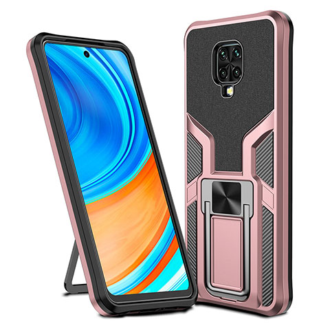 Custodia Silicone e Plastica Opaca Cover con Magnetico Anello Supporto ZL1 per Xiaomi Poco M2 Pro Oro Rosa