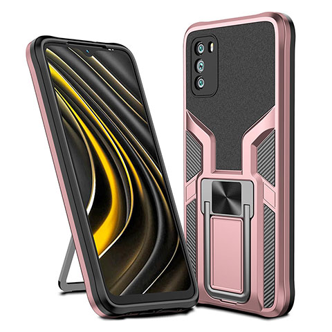 Custodia Silicone e Plastica Opaca Cover con Magnetico Anello Supporto ZL1 per Xiaomi Poco M3 Oro Rosa