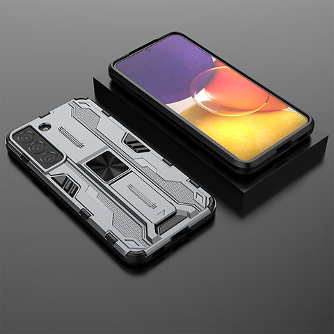 Custodia Silicone e Plastica Opaca Cover con Magnetico Supporto A01 per Samsung Galaxy S22 5G Grigio