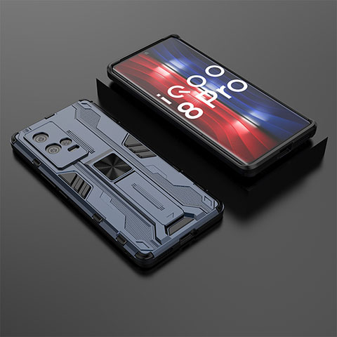 Custodia Silicone e Plastica Opaca Cover con Magnetico Supporto A01 per Vivo iQOO 8 Pro 5G Blu