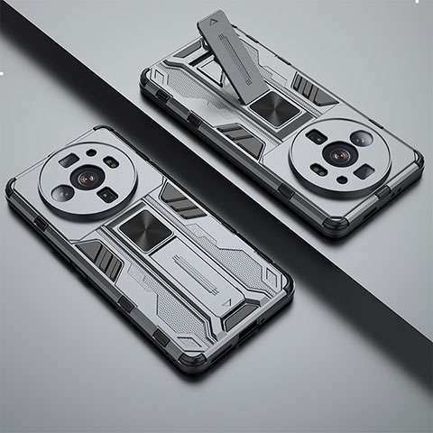 Custodia Silicone e Plastica Opaca Cover con Magnetico Supporto A01 per Xiaomi Mi 12 Ultra 5G Grigio