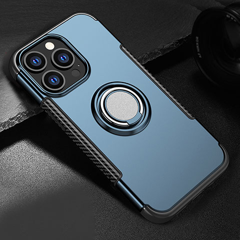 Custodia Silicone e Plastica Opaca Cover con Magnetico Supporto A08 per Apple iPhone 14 Pro Cielo Blu