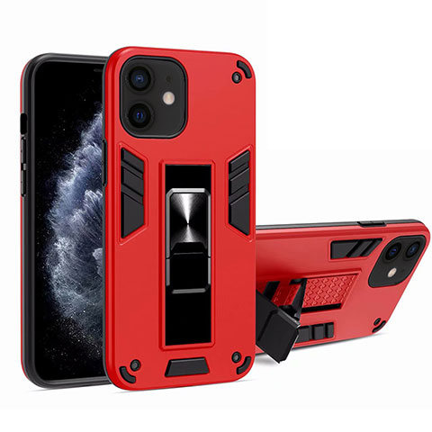 Custodia Silicone e Plastica Opaca Cover con Magnetico Supporto H01 per Apple iPhone 12 Mini Rosso