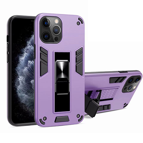 Custodia Silicone e Plastica Opaca Cover con Magnetico Supporto H01 per Apple iPhone 12 Pro Max Lavanda