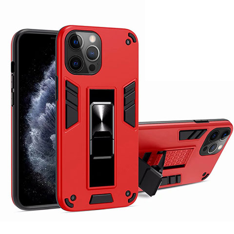 Custodia Silicone e Plastica Opaca Cover con Magnetico Supporto H01 per Apple iPhone 12 Pro Rosso