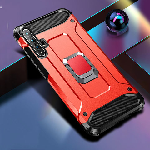 Custodia Silicone e Plastica Opaca Cover con Magnetico Supporto H01 per Huawei Honor 20 Pro Rosso
