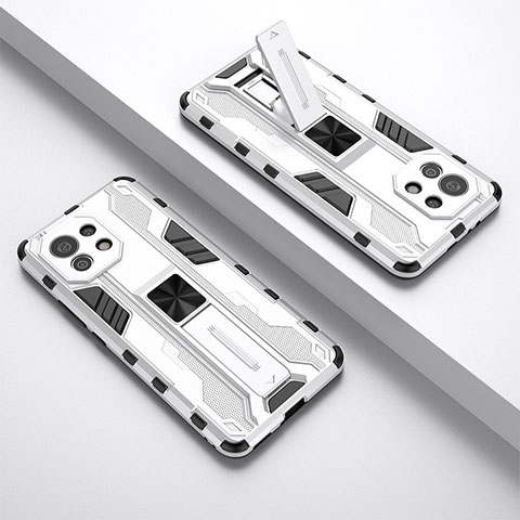 Custodia Silicone e Plastica Opaca Cover con Magnetico Supporto H01 per Xiaomi Mi 11 Lite 4G Bianco