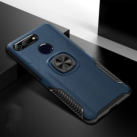 Custodia Silicone e Plastica Opaca Cover con Magnetico Supporto H02 per Huawei Honor V20 Blu