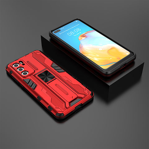 Custodia Silicone e Plastica Opaca Cover con Magnetico Supporto KC1 per Huawei P40 Rosso
