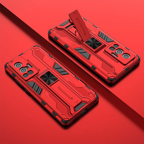 Custodia Silicone e Plastica Opaca Cover con Magnetico Supporto KC1 per Vivo X70 Pro 5G Rosso