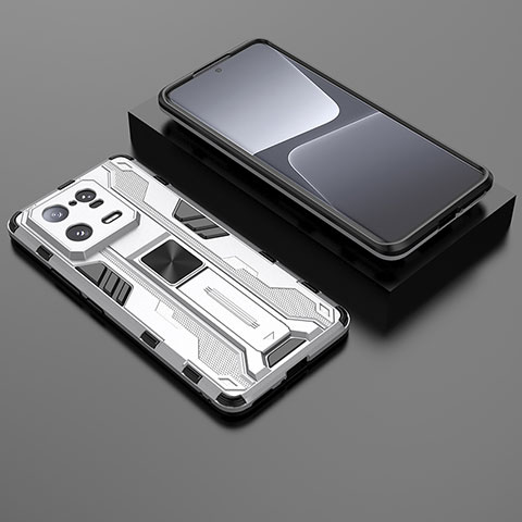 Custodia Silicone e Plastica Opaca Cover con Magnetico Supporto KC1 per Xiaomi Mi 13 Pro 5G Argento