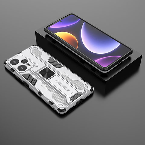 Custodia Silicone e Plastica Opaca Cover con Magnetico Supporto KC1 per Xiaomi Poco F5 5G Argento
