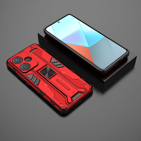 Custodia Silicone e Plastica Opaca Cover con Magnetico Supporto KC1 per Xiaomi Redmi Note 13 Pro+ Plus 5G Rosso