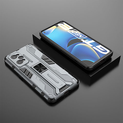 Custodia Silicone e Plastica Opaca Cover con Magnetico Supporto KC2 per Realme GT Neo 3T 5G Grigio