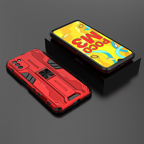 Custodia Silicone e Plastica Opaca Cover con Magnetico Supporto KC2 per Xiaomi Poco M3 Rosso