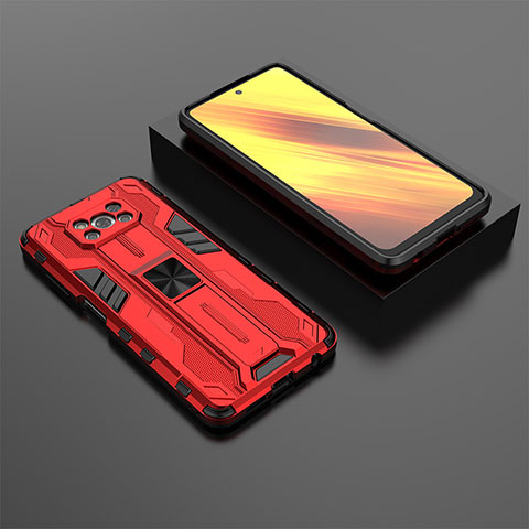 Custodia Silicone e Plastica Opaca Cover con Magnetico Supporto KC2 per Xiaomi Poco X3 Pro Rosso