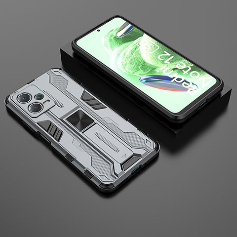 Custodia Silicone e Plastica Opaca Cover con Magnetico Supporto KC2 per Xiaomi Redmi Note 12 5G Grigio