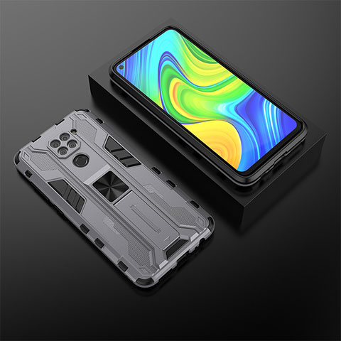 Custodia Silicone e Plastica Opaca Cover con Magnetico Supporto KC2 per Xiaomi Redmi Note 9 Grigio