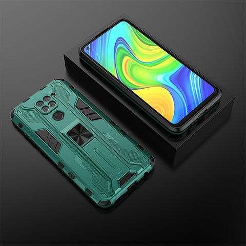 Custodia Silicone e Plastica Opaca Cover con Magnetico Supporto KC2 per Xiaomi Redmi Note 9 Verde