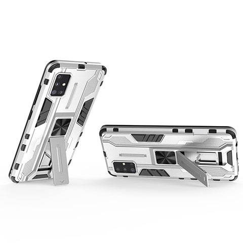 Custodia Silicone e Plastica Opaca Cover con Magnetico Supporto KC3 per Samsung Galaxy A51 4G Bianco