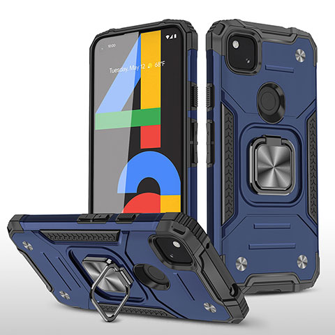 Custodia Silicone e Plastica Opaca Cover con Magnetico Supporto MQ1 per Google Pixel 4a Blu