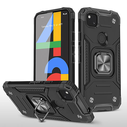 Custodia Silicone e Plastica Opaca Cover con Magnetico Supporto MQ1 per Google Pixel 4a Nero