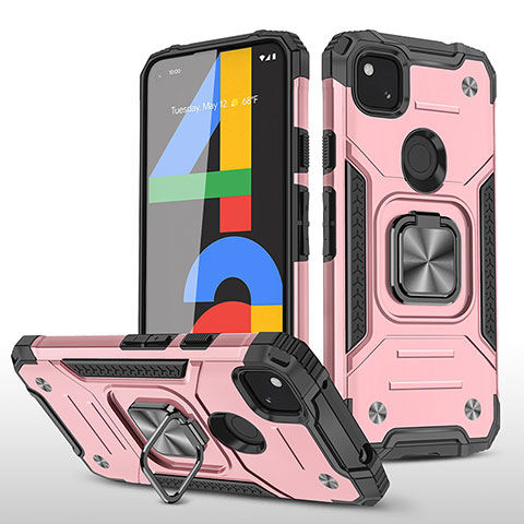 Custodia Silicone e Plastica Opaca Cover con Magnetico Supporto MQ1 per Google Pixel 4a Oro Rosa