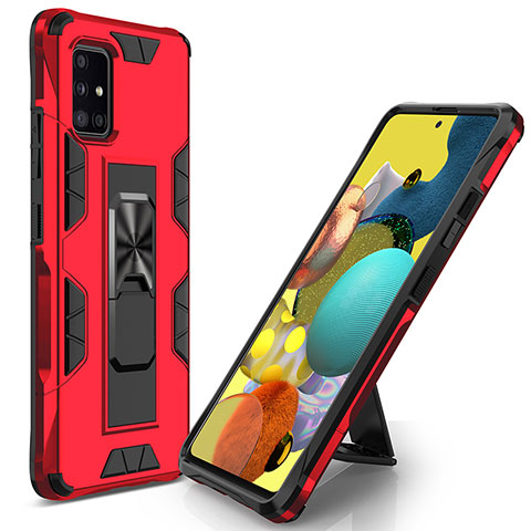 Custodia Silicone e Plastica Opaca Cover con Magnetico Supporto MQ1 per Samsung Galaxy A51 4G Rosso