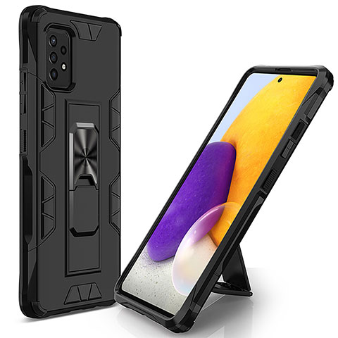 Custodia Silicone e Plastica Opaca Cover con Magnetico Supporto MQ1 per Samsung Galaxy A72 5G Nero